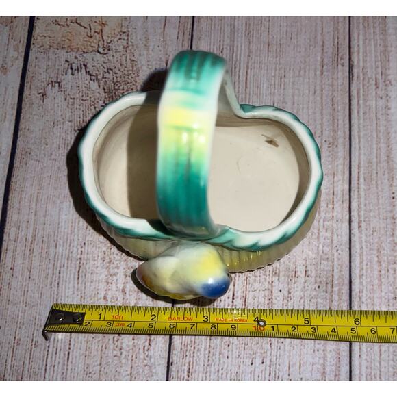 Czech Bird on Basket Red Mark Czechoslovakia Yellow Blue Art Pottery Antique - Picture 9 of 12